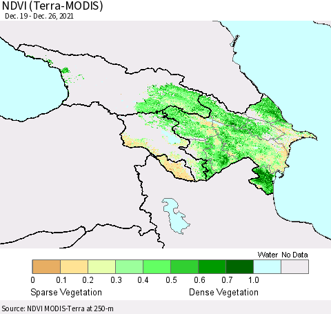 Azerbaijan, Armenia and Georgia NDVI (Terra-MODIS) Thematic Map For 12/19/2021 - 12/26/2021
