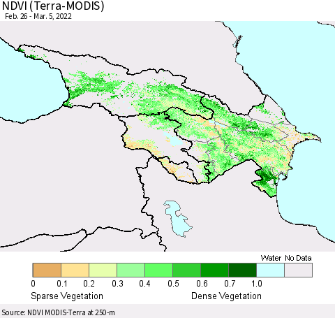 Azerbaijan, Armenia and Georgia NDVI (Terra-MODIS) Thematic Map For 2/26/2022 - 3/5/2022