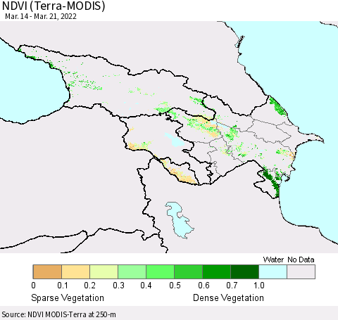Azerbaijan, Armenia and Georgia NDVI (Terra-MODIS) Thematic Map For 3/14/2022 - 3/21/2022