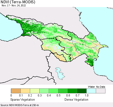Azerbaijan, Armenia and Georgia NDVI (Terra-MODIS) Thematic Map For 11/17/2022 - 11/24/2022