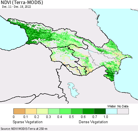 Azerbaijan, Armenia and Georgia NDVI (Terra-MODIS) Thematic Map For 12/11/2022 - 12/18/2022