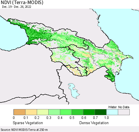 Azerbaijan, Armenia and Georgia NDVI (Terra-MODIS) Thematic Map For 12/19/2022 - 12/26/2022