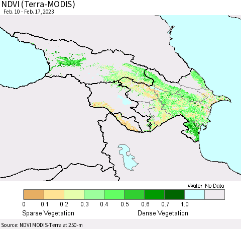 Azerbaijan, Armenia and Georgia NDVI (Terra-MODIS) Thematic Map For 2/10/2023 - 2/17/2023