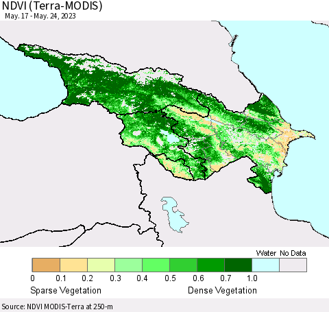 Azerbaijan, Armenia and Georgia NDVI (Terra-MODIS) Thematic Map For 5/17/2023 - 5/24/2023