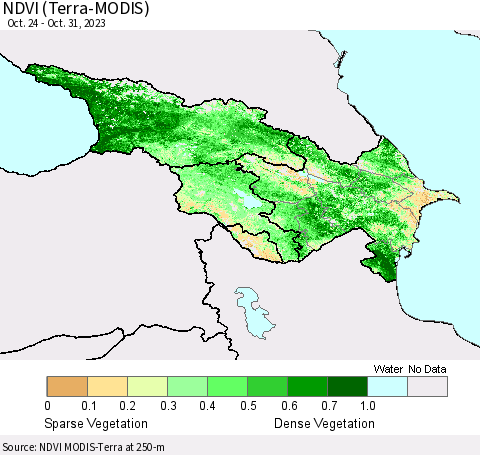 Azerbaijan, Armenia and Georgia NDVI (Terra-MODIS) Thematic Map For 10/24/2023 - 10/31/2023