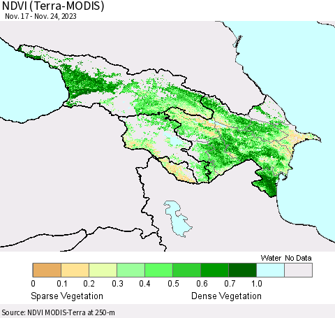 Azerbaijan, Armenia and Georgia NDVI (Terra-MODIS) Thematic Map For 11/17/2023 - 11/24/2023