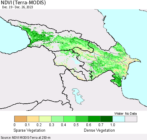 Azerbaijan, Armenia and Georgia NDVI (Terra-MODIS) Thematic Map For 12/19/2023 - 12/26/2023
