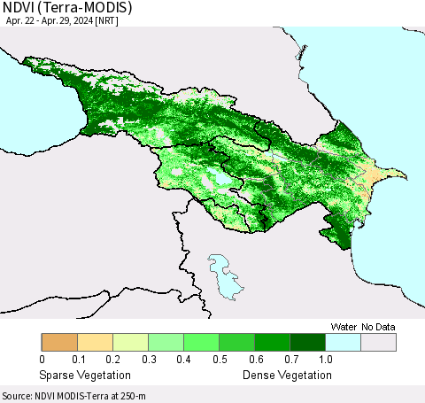 Azerbaijan, Armenia and Georgia NDVI (Terra-MODIS) Thematic Map For 4/22/2024 - 4/29/2024