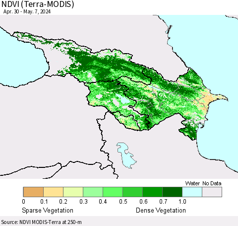 Azerbaijan, Armenia and Georgia NDVI (Terra-MODIS) Thematic Map For 4/30/2024 - 5/7/2024