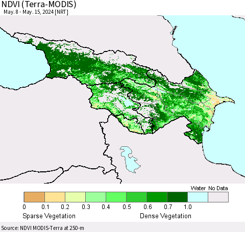 Azerbaijan, Armenia and Georgia NDVI (Terra-MODIS) Thematic Map For 5/8/2024 - 5/15/2024