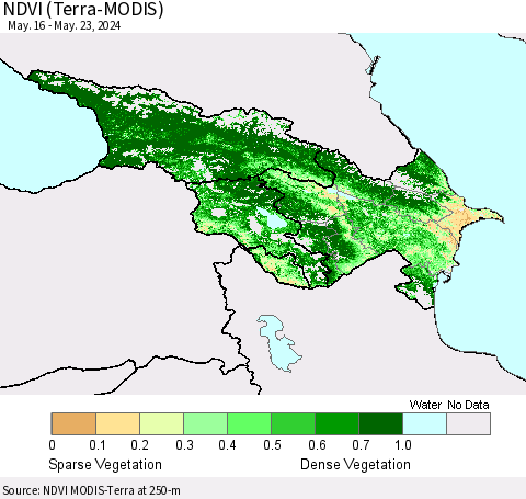Azerbaijan, Armenia and Georgia NDVI (Terra-MODIS) Thematic Map For 5/16/2024 - 5/23/2024