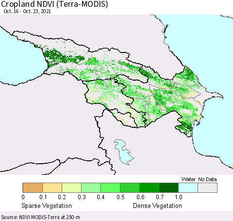 Azerbaijan, Armenia and Georgia Cropland NDVI (Terra-MODIS) Thematic Map For 10/16/2021 - 10/23/2021