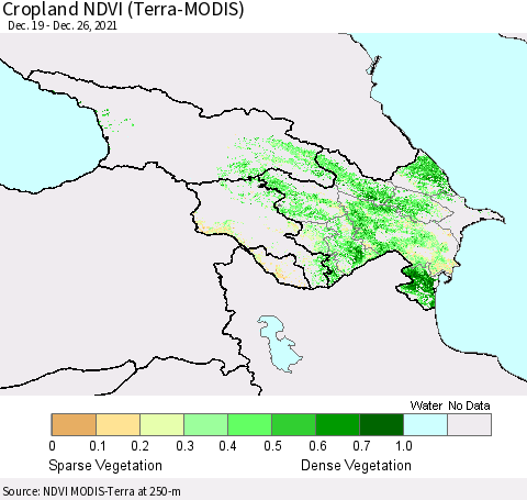 Azerbaijan, Armenia and Georgia Cropland NDVI (Terra-MODIS) Thematic Map For 12/19/2021 - 12/26/2021