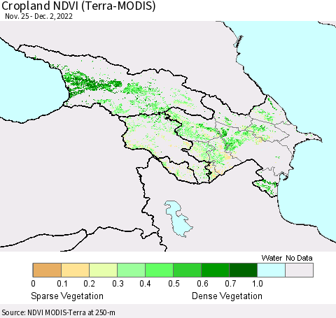 Azerbaijan, Armenia and Georgia Cropland NDVI (Terra-MODIS) Thematic Map For 11/25/2022 - 12/2/2022