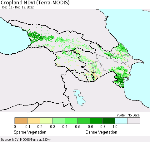 Azerbaijan, Armenia and Georgia Cropland NDVI (Terra-MODIS) Thematic Map For 12/11/2022 - 12/18/2022