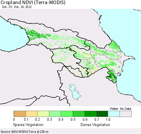 Azerbaijan, Armenia and Georgia Cropland NDVI (Terra-MODIS) Thematic Map For 12/19/2022 - 12/26/2022