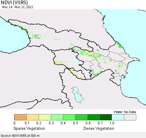 Azerbaijan, Armenia and Georgia NDVI (VIIRS) Thematic Map For 3/14/2022 - 3/21/2022