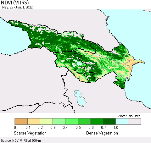Azerbaijan, Armenia and Georgia NDVI (VIIRS) Thematic Map For 5/25/2022 - 6/1/2022