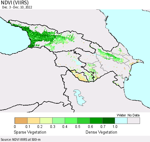 Azerbaijan, Armenia and Georgia NDVI (VIIRS) Thematic Map For 12/3/2022 - 12/10/2022