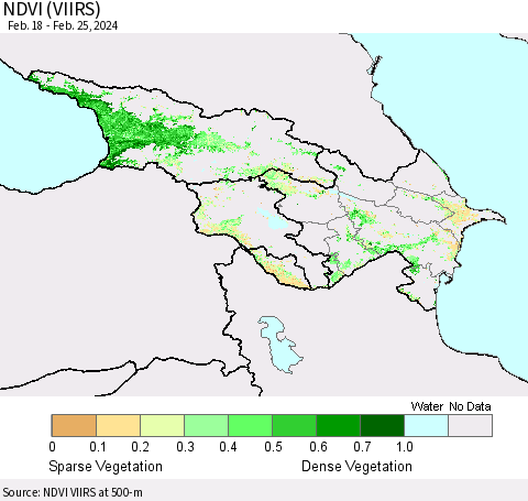 Azerbaijan, Armenia and Georgia NDVI (VIIRS) Thematic Map For 2/18/2024 - 2/25/2024