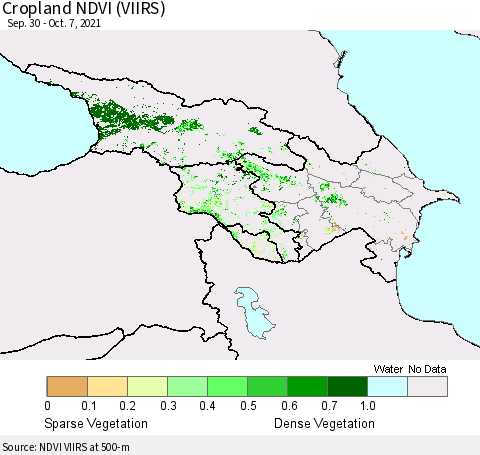 Azerbaijan, Armenia and Georgia Cropland NDVI (VIIRS) Thematic Map For 9/30/2021 - 10/7/2021