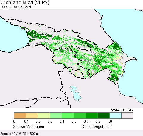 Azerbaijan, Armenia and Georgia Cropland NDVI (VIIRS) Thematic Map For 10/16/2021 - 10/23/2021