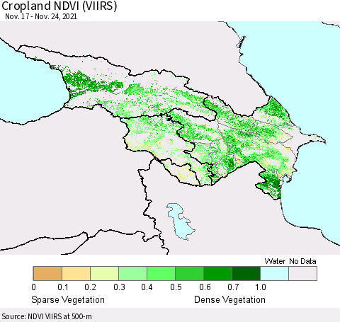 Azerbaijan, Armenia and Georgia Cropland NDVI (VIIRS) Thematic Map For 11/17/2021 - 11/24/2021
