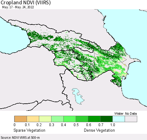 Azerbaijan, Armenia and Georgia Cropland NDVI (VIIRS) Thematic Map For 5/17/2022 - 5/24/2022