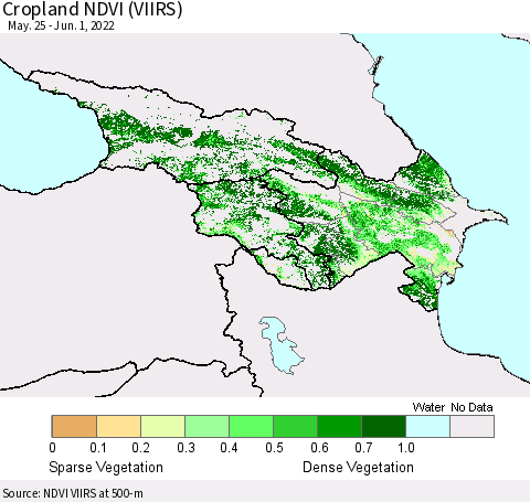 Azerbaijan, Armenia and Georgia Cropland NDVI (VIIRS) Thematic Map For 5/25/2022 - 6/1/2022