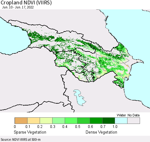Azerbaijan, Armenia and Georgia Cropland NDVI (VIIRS) Thematic Map For 6/10/2022 - 6/17/2022
