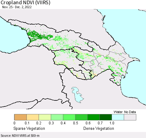 Azerbaijan, Armenia and Georgia Cropland NDVI (VIIRS) Thematic Map For 11/25/2022 - 12/2/2022