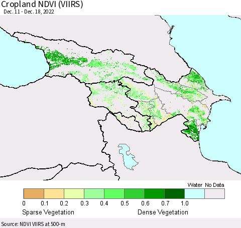 Azerbaijan, Armenia and Georgia Cropland NDVI (VIIRS) Thematic Map For 12/11/2022 - 12/18/2022