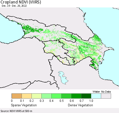 Azerbaijan, Armenia and Georgia Cropland NDVI (VIIRS) Thematic Map For 12/26/2022 - 1/2/2023