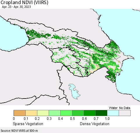 Azerbaijan, Armenia and Georgia Cropland NDVI (VIIRS) Thematic Map For 4/23/2023 - 4/30/2023