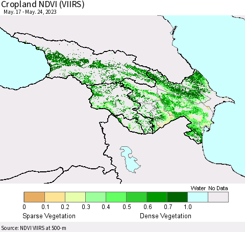 Azerbaijan, Armenia and Georgia Cropland NDVI (VIIRS) Thematic Map For 5/17/2023 - 5/24/2023