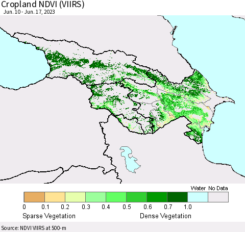 Azerbaijan, Armenia and Georgia Cropland NDVI (VIIRS) Thematic Map For 6/10/2023 - 6/17/2023