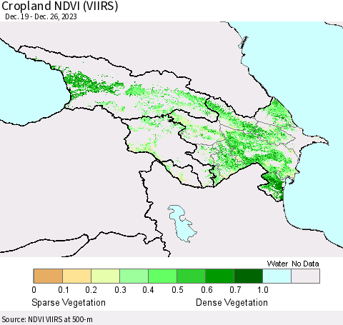 Azerbaijan, Armenia and Georgia Cropland NDVI (VIIRS) Thematic Map For 12/19/2023 - 12/26/2023