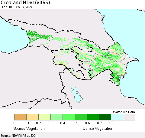 Azerbaijan, Armenia and Georgia Cropland NDVI (VIIRS) Thematic Map For 2/10/2024 - 2/17/2024