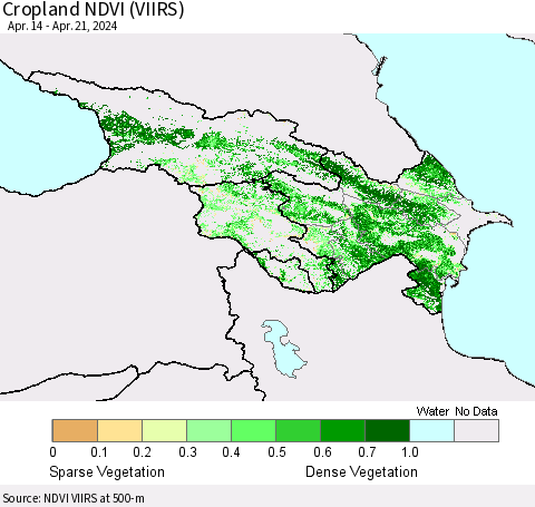 Azerbaijan, Armenia and Georgia Cropland NDVI (VIIRS) Thematic Map For 4/14/2024 - 4/21/2024