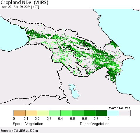 Azerbaijan, Armenia and Georgia Cropland NDVI (VIIRS) Thematic Map For 4/22/2024 - 4/29/2024