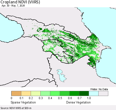 Azerbaijan, Armenia and Georgia Cropland NDVI (VIIRS) Thematic Map For 4/30/2024 - 5/7/2024