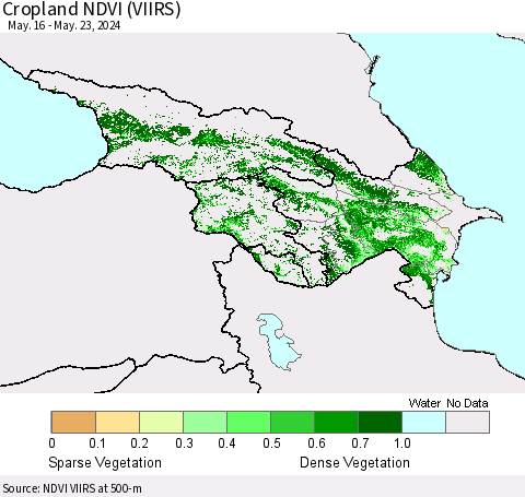 Azerbaijan, Armenia and Georgia Cropland NDVI (VIIRS) Thematic Map For 5/16/2024 - 5/23/2024