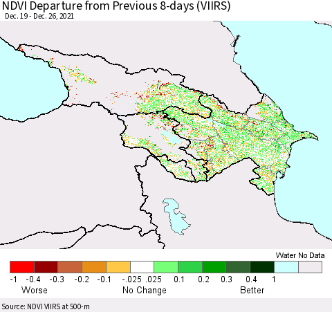 Azerbaijan, Armenia and Georgia NDVI Departure from Previous 8-days (VIIRS) Thematic Map For 12/19/2021 - 12/26/2021