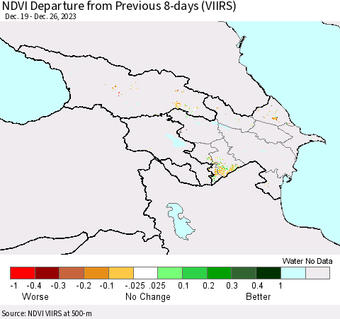 Azerbaijan, Armenia and Georgia NDVI Departure from Previous 8-days (VIIRS) Thematic Map For 12/19/2023 - 12/26/2023