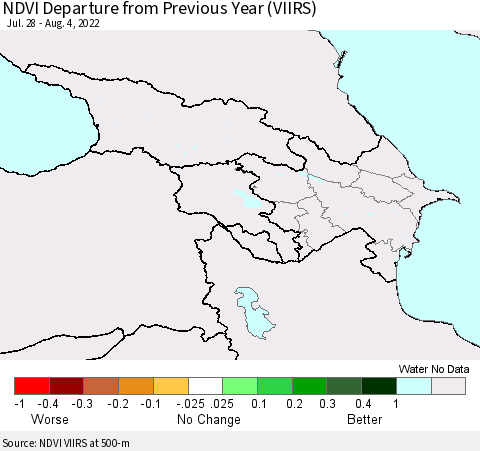 Azerbaijan, Armenia and Georgia NDVI Departure from Previous Year (VIIRS) Thematic Map For 7/28/2022 - 8/4/2022
