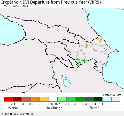 Azerbaijan, Armenia and Georgia Cropland NDVI Departure from Previous Year (VIIRS) Thematic Map For 12/19/2023 - 12/26/2023
