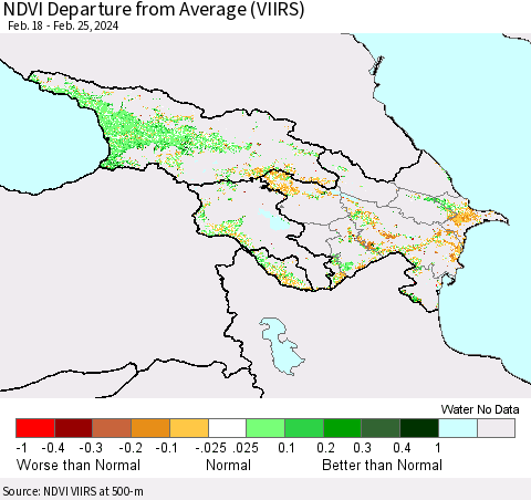 Azerbaijan, Armenia and Georgia NDVI Departure from Average (VIIRS) Thematic Map For 2/18/2024 - 2/25/2024