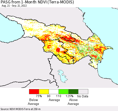 Azerbaijan, Armenia and Georgia PASG from 1-Month NDVI (Terra-MODIS) Thematic Map For 9/14/2022 - 9/21/2022