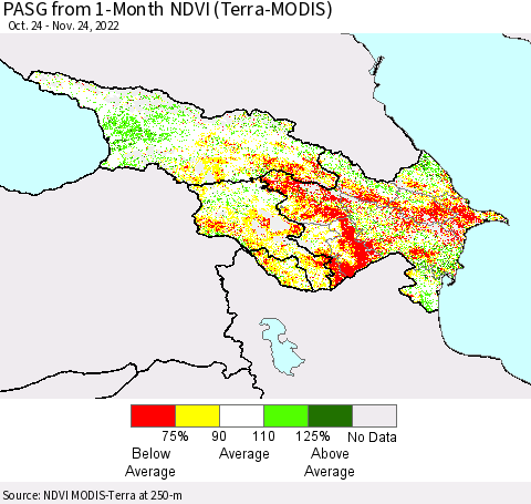 Azerbaijan, Armenia and Georgia PASG from 1-Month NDVI (Terra-MODIS) Thematic Map For 11/17/2022 - 11/24/2022