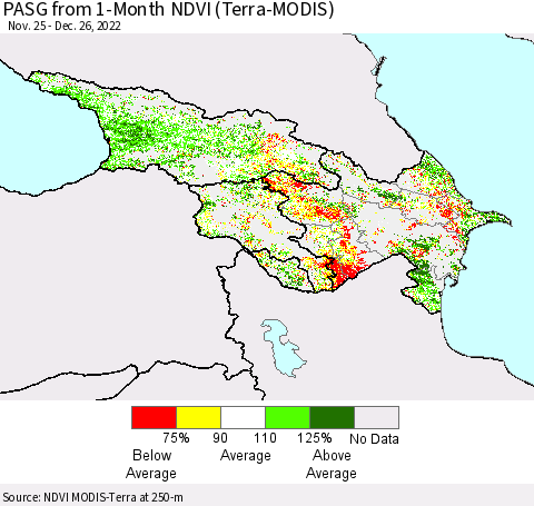 Azerbaijan, Armenia and Georgia PASG from 1-Month NDVI (Terra-MODIS) Thematic Map For 12/19/2022 - 12/26/2022